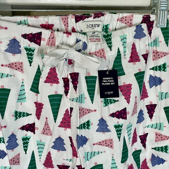 J. Crew Long Sleeve Flannel Holiday Print Pajama Sleep SET Size MP White Multi - Picture 5 of 12